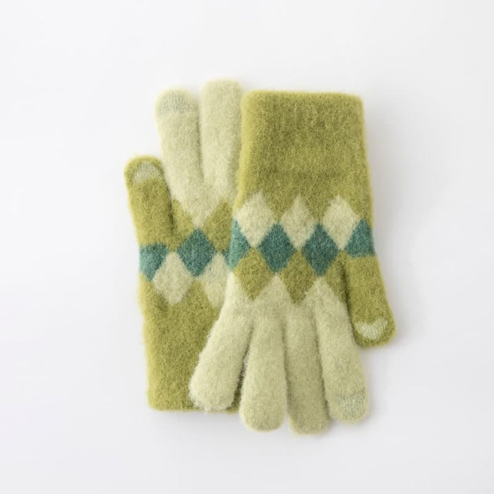 Guantes de punto de felpa cálidos con estampado de diamantes de colores