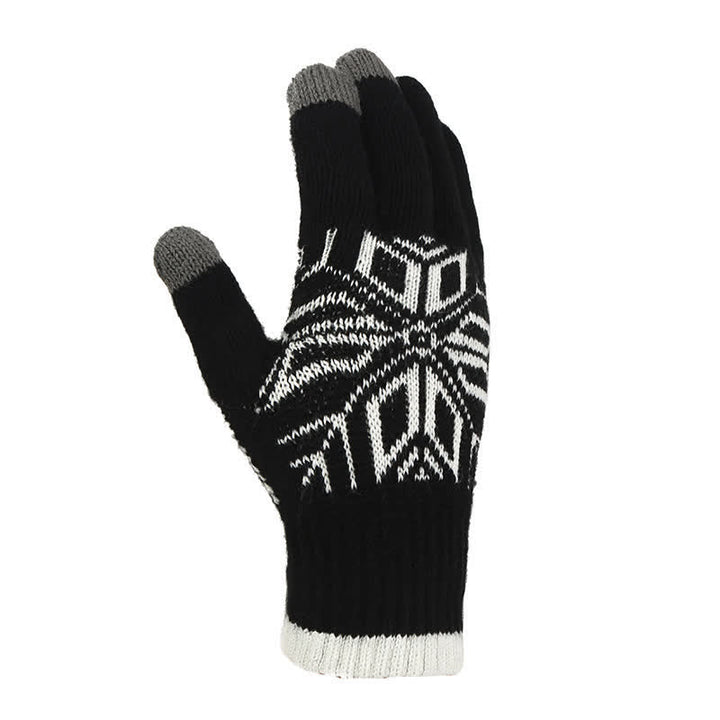 Guantes de punto gruesos de invierno con estampado de copos de nieve