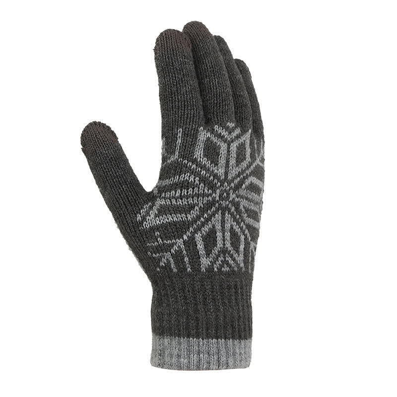 Guantes de punto gruesos de invierno con estampado de copos de nieve