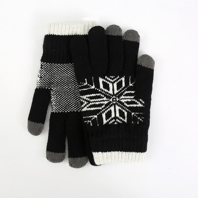 Guantes de punto gruesos de invierno con estampado de copos de nieve