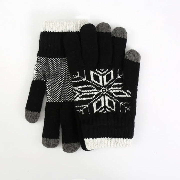 Guantes de punto gruesos de invierno con estampado de copos de nieve