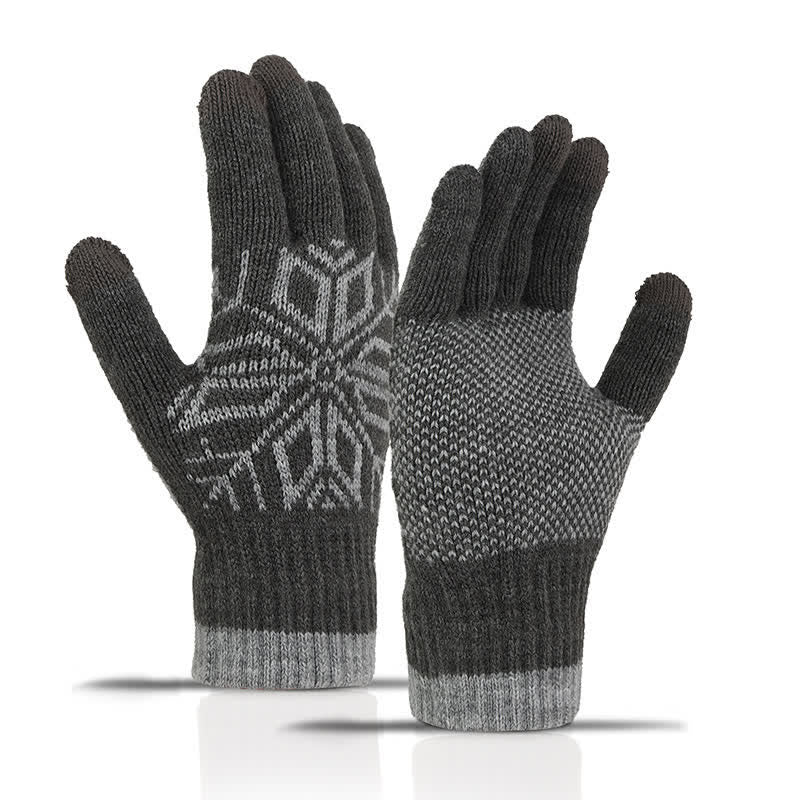 Guantes de punto gruesos de invierno con estampado de copos de nieve