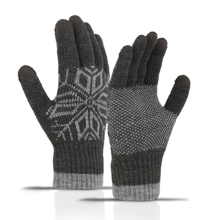 Guantes de punto gruesos de invierno con estampado de copos de nieve