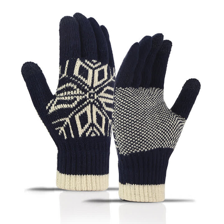 Guantes de punto gruesos de invierno con estampado de copos de nieve