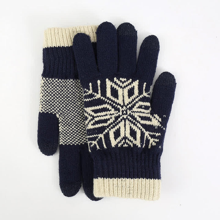 Guantes de punto gruesos de invierno con estampado de copos de nieve
