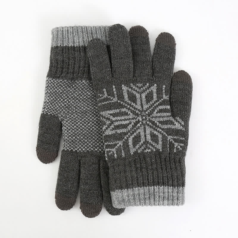 Guantes de punto gruesos de invierno con estampado de copos de nieve