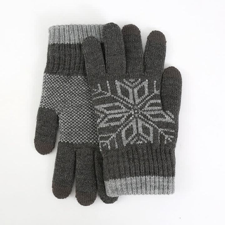 Guantes de punto gruesos de invierno con estampado de copos de nieve