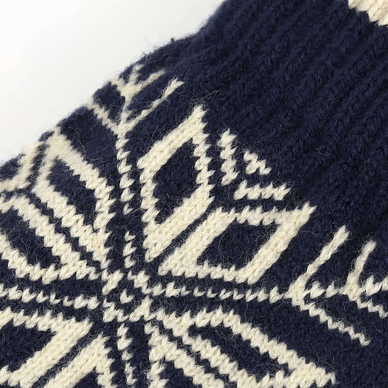 Guantes de punto gruesos de invierno con estampado de copos de nieve