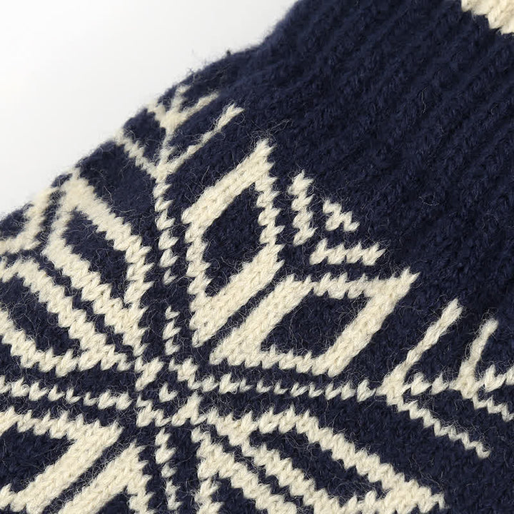 Guantes de punto gruesos de invierno con estampado de copos de nieve