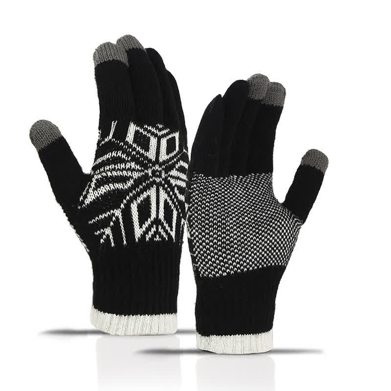Guantes de punto gruesos de invierno con estampado de copos de nieve