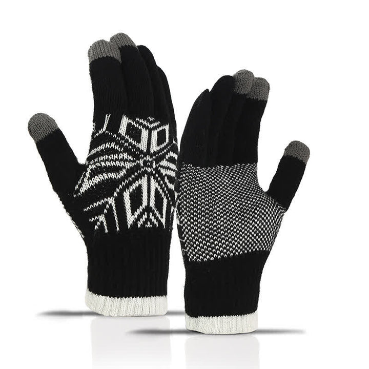 Guantes de punto gruesos de invierno con estampado de copos de nieve