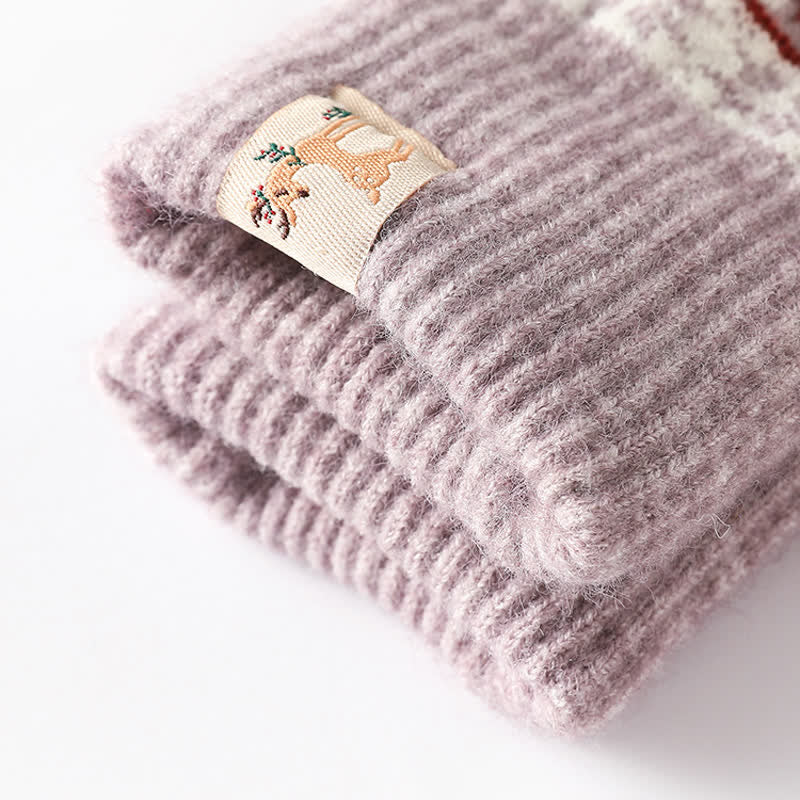 Guantes de punto cálidos con puños elásticos y diseño de copos de nieve en jacquard