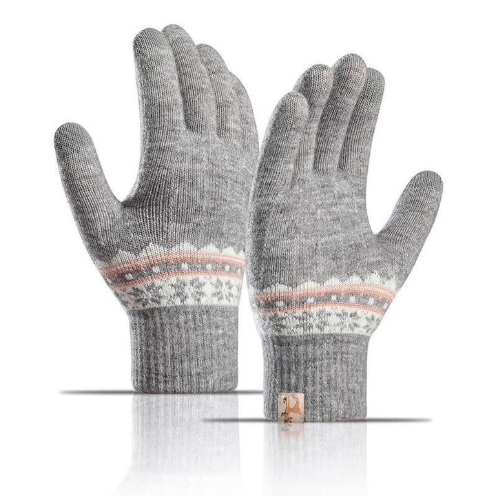 Guantes de punto cálidos con puños elásticos y diseño de copos de nieve en jacquard