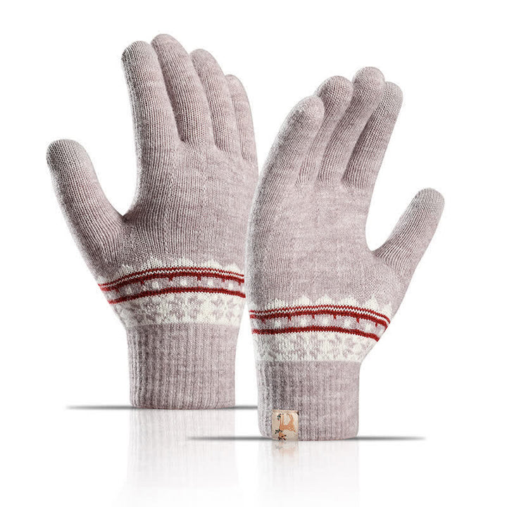 Guantes de punto cálidos con puños elásticos y diseño de copos de nieve en jacquard
