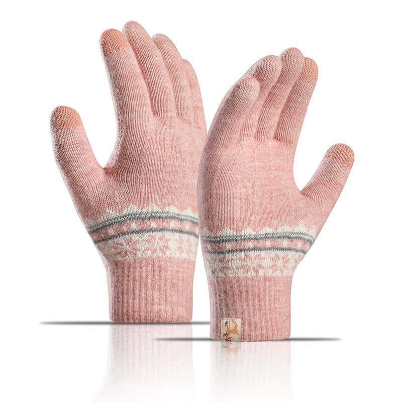 Guantes de punto cálidos con puños elásticos y diseño de copos de nieve en jacquard