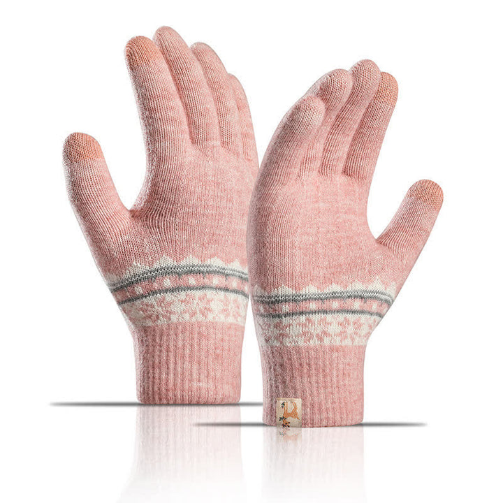 Guantes de punto cálidos con puños elásticos y diseño de copos de nieve en jacquard