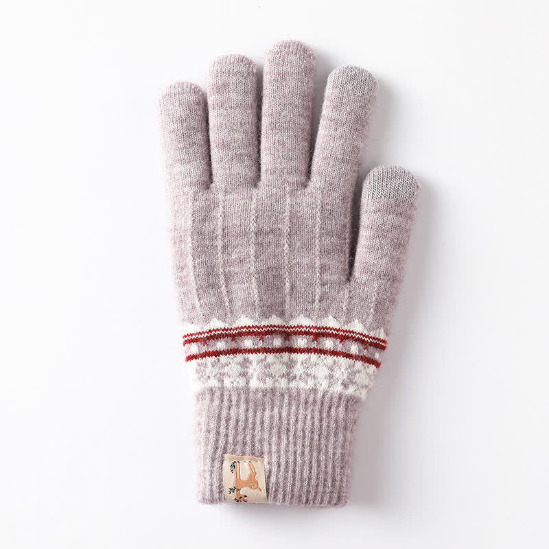 Guantes de punto cálidos con puños elásticos y diseño de copos de nieve en jacquard
