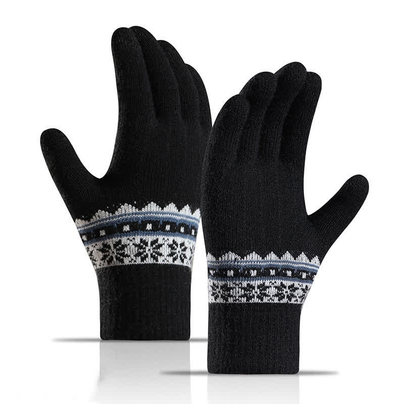 Guantes de punto cálidos con puños elásticos y diseño de copos de nieve en jacquard
