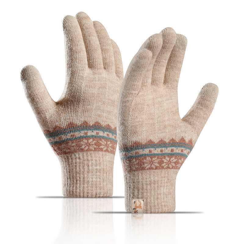 Guantes de punto cálidos con puños elásticos y diseño de copos de nieve en jacquard