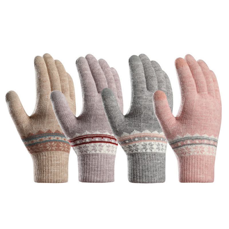 Guantes de punto cálidos con puños elásticos y diseño de copos de nieve en jacquard