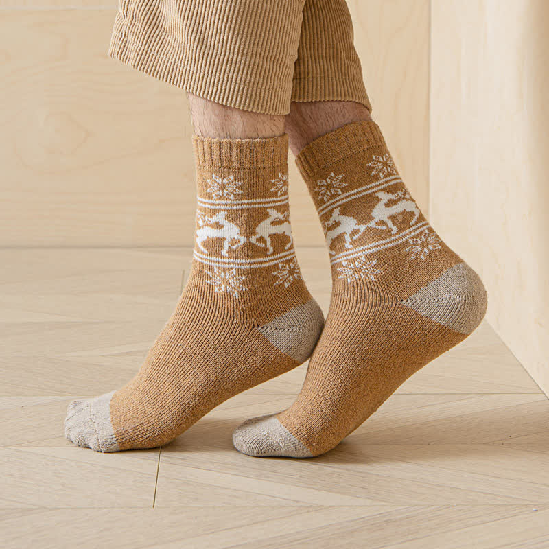 5 pares de calcetines de algodón con estampado de alce y copos de nieve