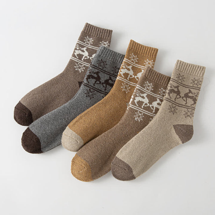 5 pares de calcetines de algodón con estampado de alce y copos de nieve