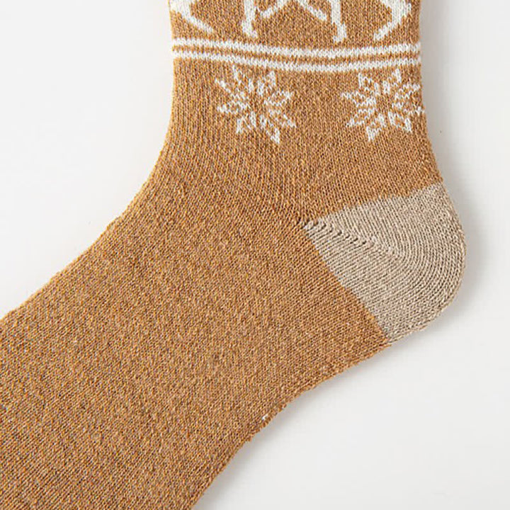 5 pares de calcetines de algodón con estampado de alce y copos de nieve