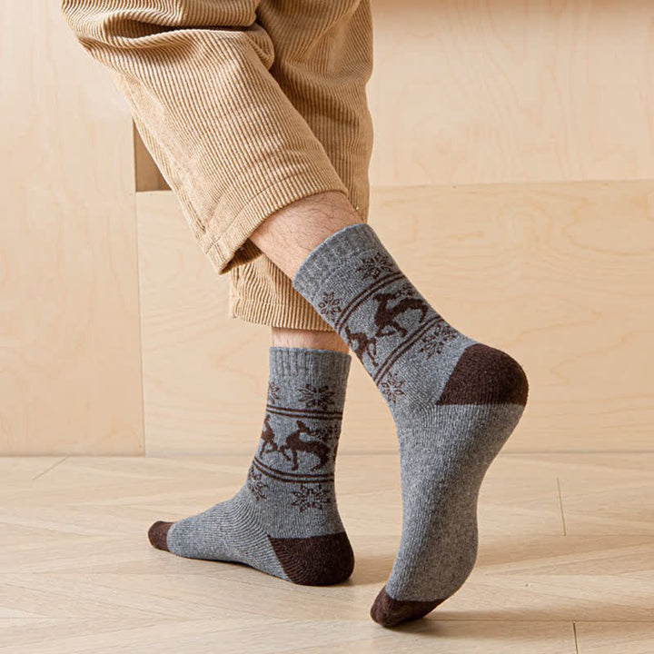 5 pares de calcetines de algodón con estampado de alce y copos de nieve