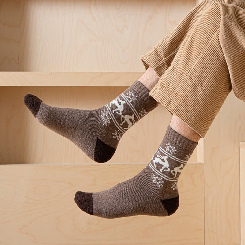 5 pares de calcetines de algodón con estampado de alce y copos de nieve