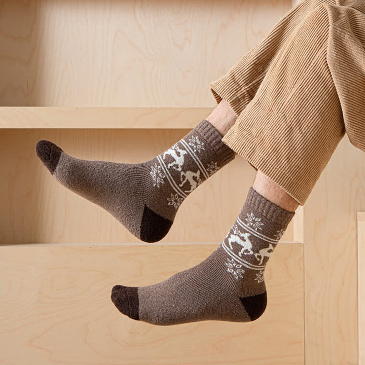 5 pares de calcetines de algodón con estampado de alce y copos de nieve