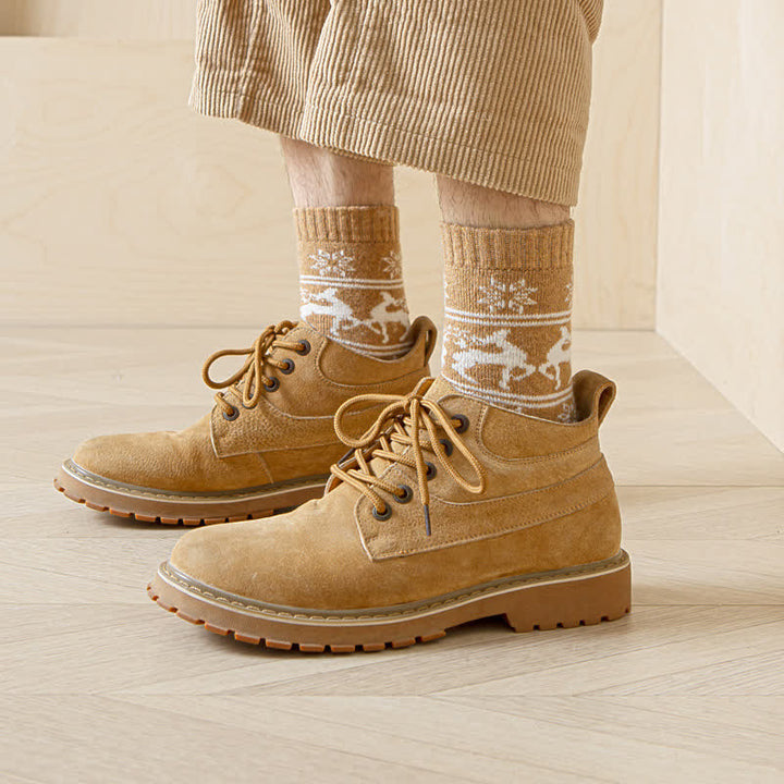 5 pares de calcetines de algodón con estampado de alce y copos de nieve