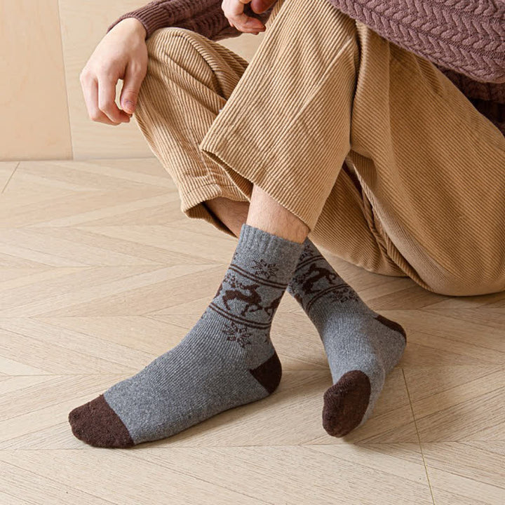 5 pares de calcetines de algodón con estampado de alce y copos de nieve