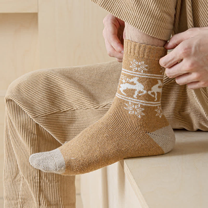 5 pares de calcetines de algodón con estampado de alce y copos de nieve