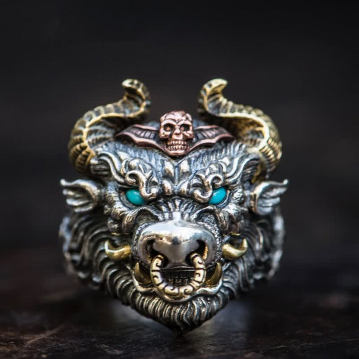 Anillo ajustable con apertura de diablo, fantasma, cabra y infierno para hombre