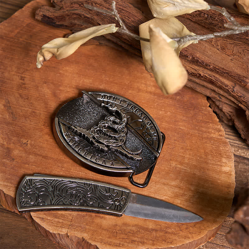 Conjunto de collar con colgante de aguja de toro de cuernos largos con hebilla de serpiente y cuchillo oculto DIY