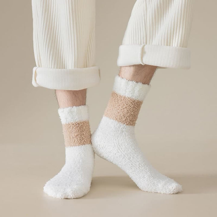 Calcetines de dormir de polar coral afelpado con rayas anchas para hombre
