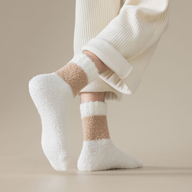 Calcetines de dormir de polar coral afelpado con rayas anchas para hombre