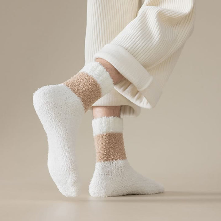 Calcetines de dormir de polar coral afelpado con rayas anchas para hombre
