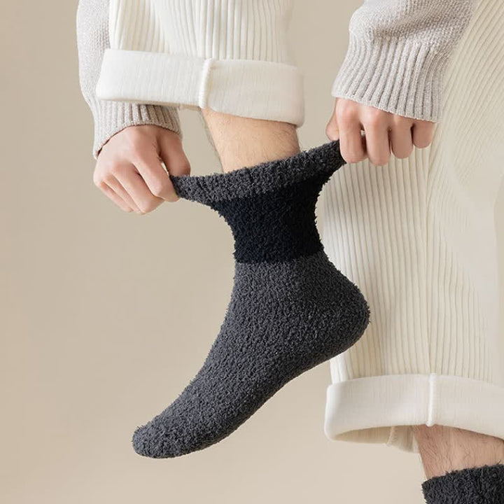 Calcetines de dormir de polar coral afelpado con rayas anchas para hombre