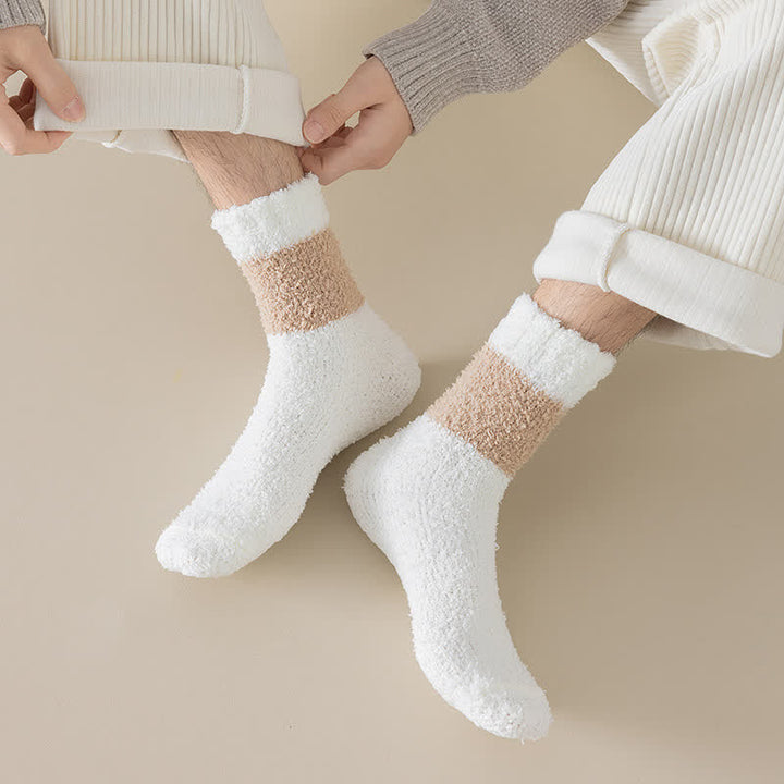 Calcetines de dormir de polar coral afelpado con rayas anchas para hombre
