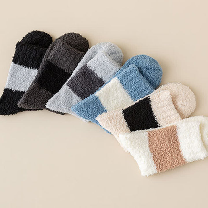 Calcetines de dormir de polar coral afelpado con rayas anchas para hombre