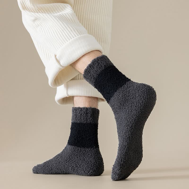 Calcetines de dormir de polar coral afelpado con rayas anchas para hombre