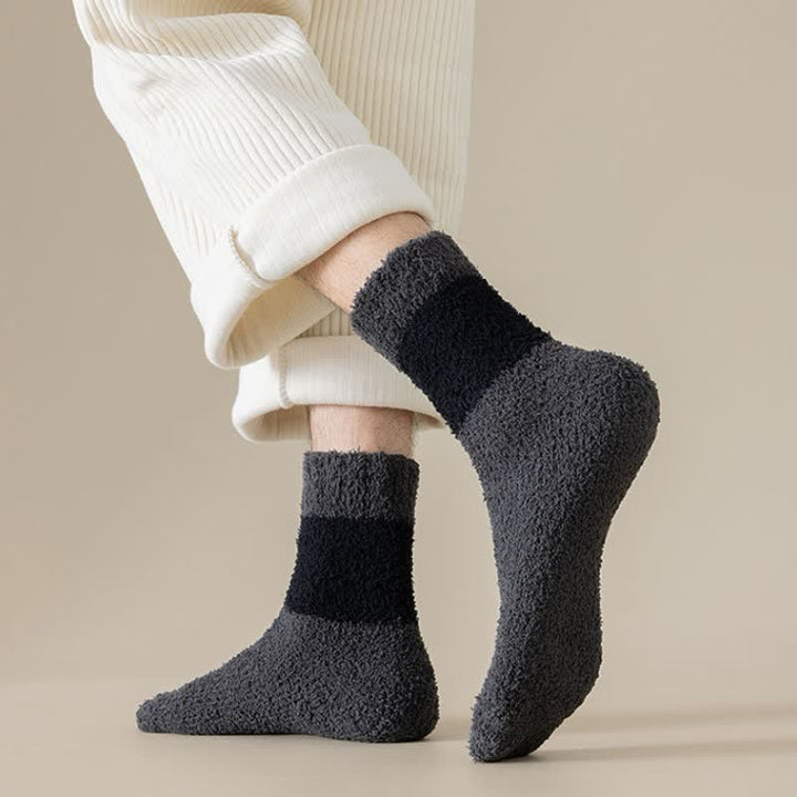 Calcetines de dormir de polar coral afelpado con rayas anchas para hombre
