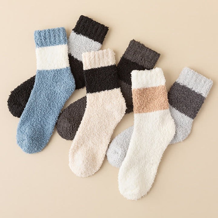 Calcetines de dormir de polar coral afelpado con rayas anchas para hombre