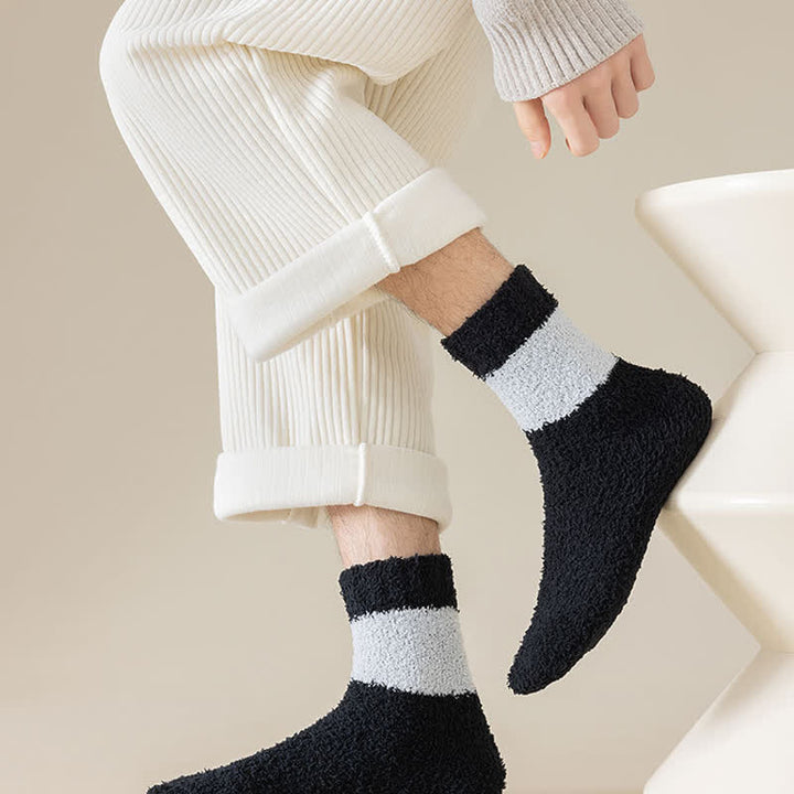 Calcetines de dormir de polar coral afelpado con rayas anchas para hombre