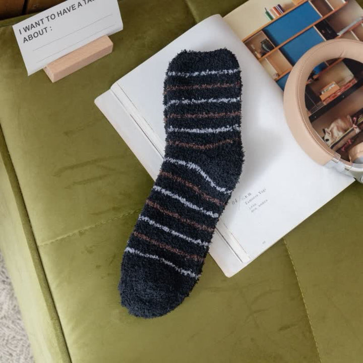 Calcetines de dormir de polar coral afelpado con rayas blancas para hombre