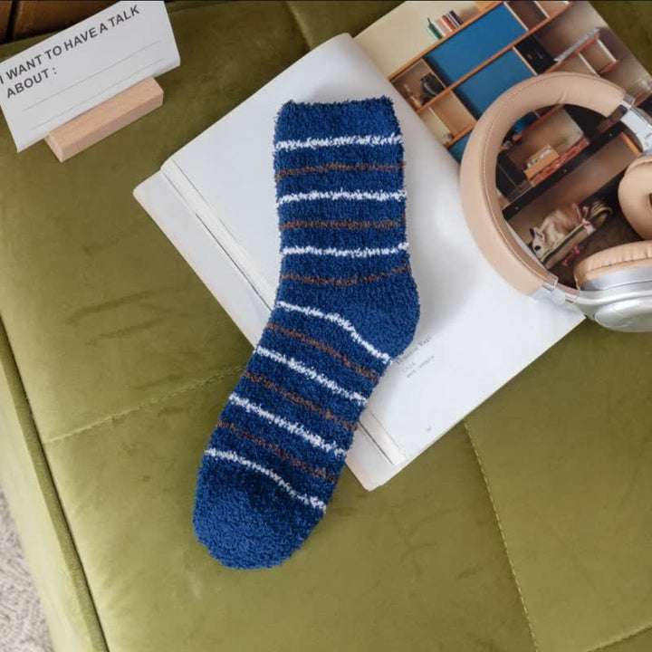Calcetines de dormir de polar coral afelpado con rayas blancas para hombre