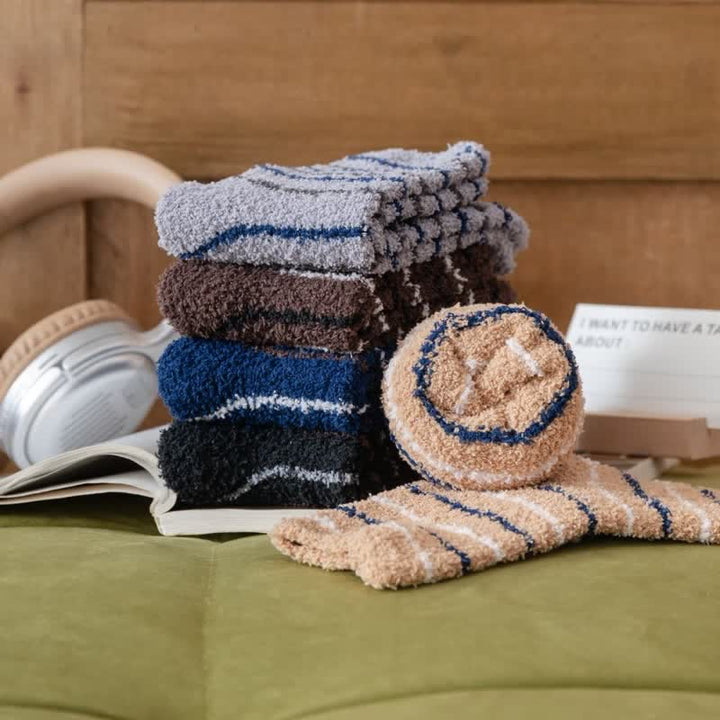 Calcetines de dormir de polar coral afelpado con rayas blancas para hombre