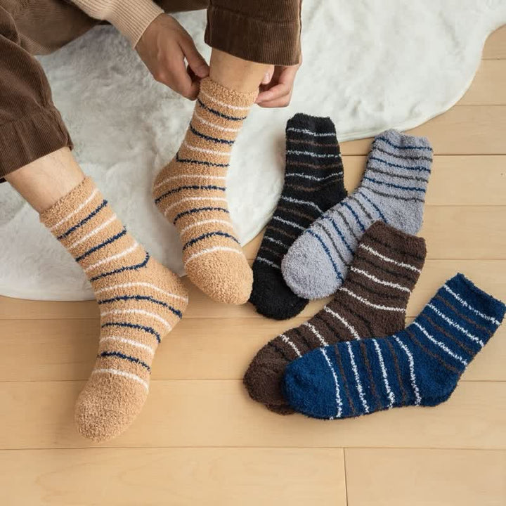 Calcetines de dormir de polar coral afelpado con rayas blancas para hombre