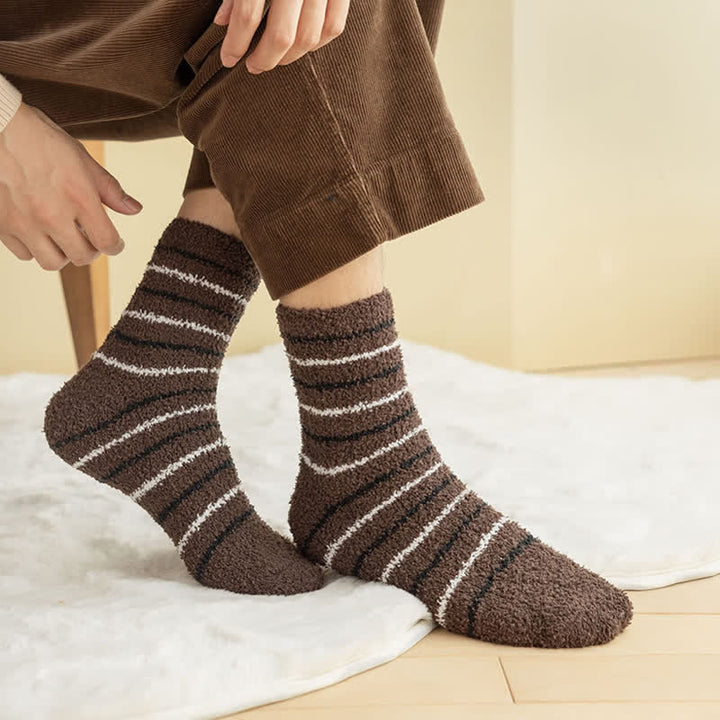 Calcetines de dormir de polar coral afelpado con rayas blancas para hombre